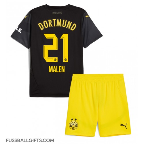 Borussia Dortmund Donyell Malen #21 Fußballbekleidung Auswärtstrikot Kinder 2024-25 Kurzarm (+ kurze hosen)